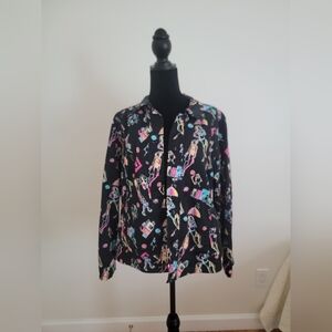 Attyre New York Button Up Shirt/ Jacket Colorful Print Black Women's Large